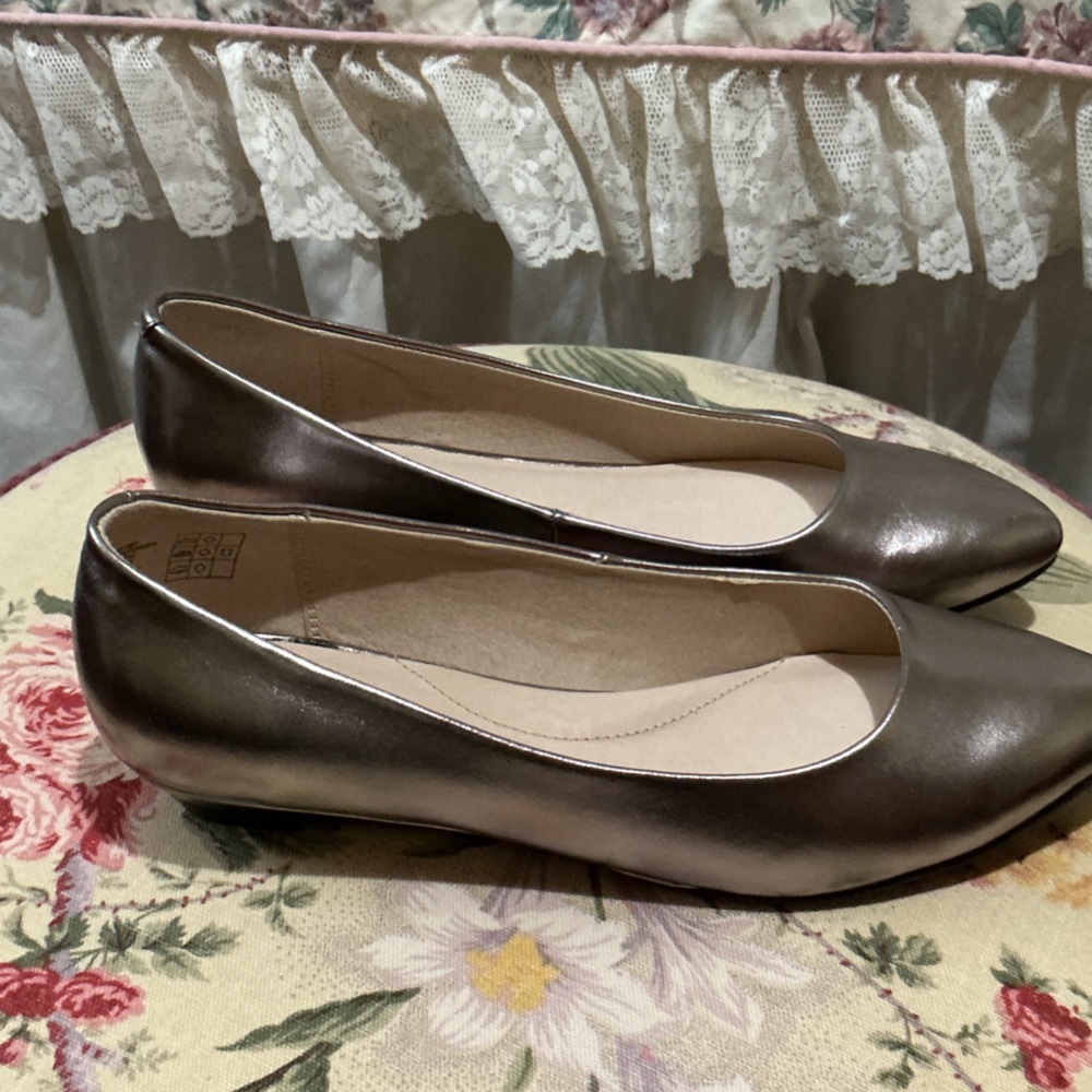 Lands' End Metallic Bronze Leather Ballet Flats